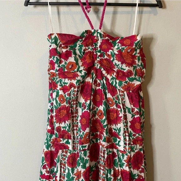 Anthropologie Red and White Smocked Halter Maxi Dress - Picture 5 of 8